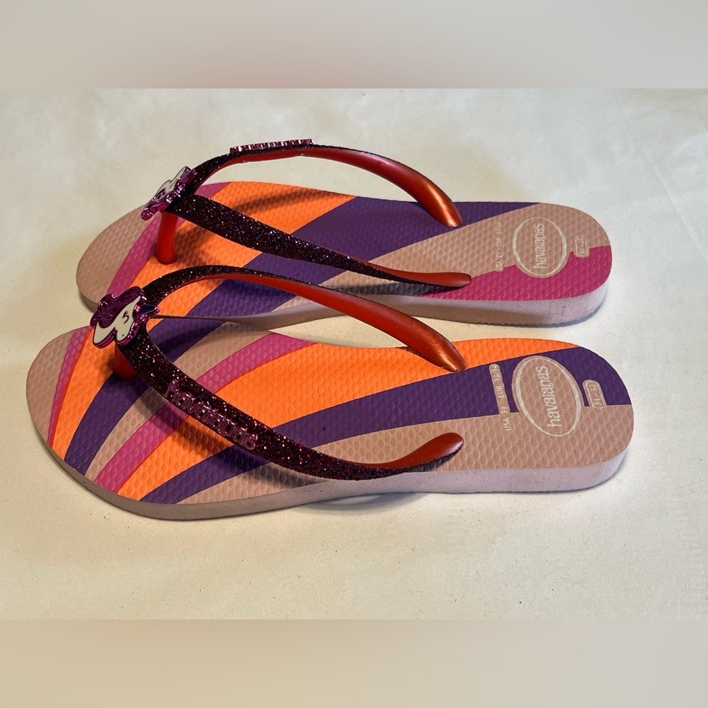 Havaianas flip flops slides sandals Girls 2 pink purple glitter rainbow unicorn - Picture 8 of 10